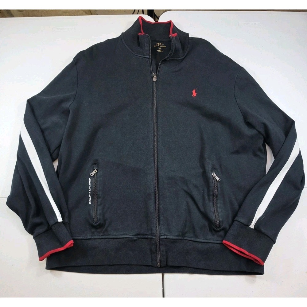 Polo Ralph Lauren Track Jacket Men's 2XL Black Red Pony Full Zip